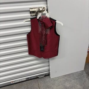 NWT Gino Lussari 4pc Set Elegant Burgundy Vest Bow & Neck Tie Handkerchief 10-12